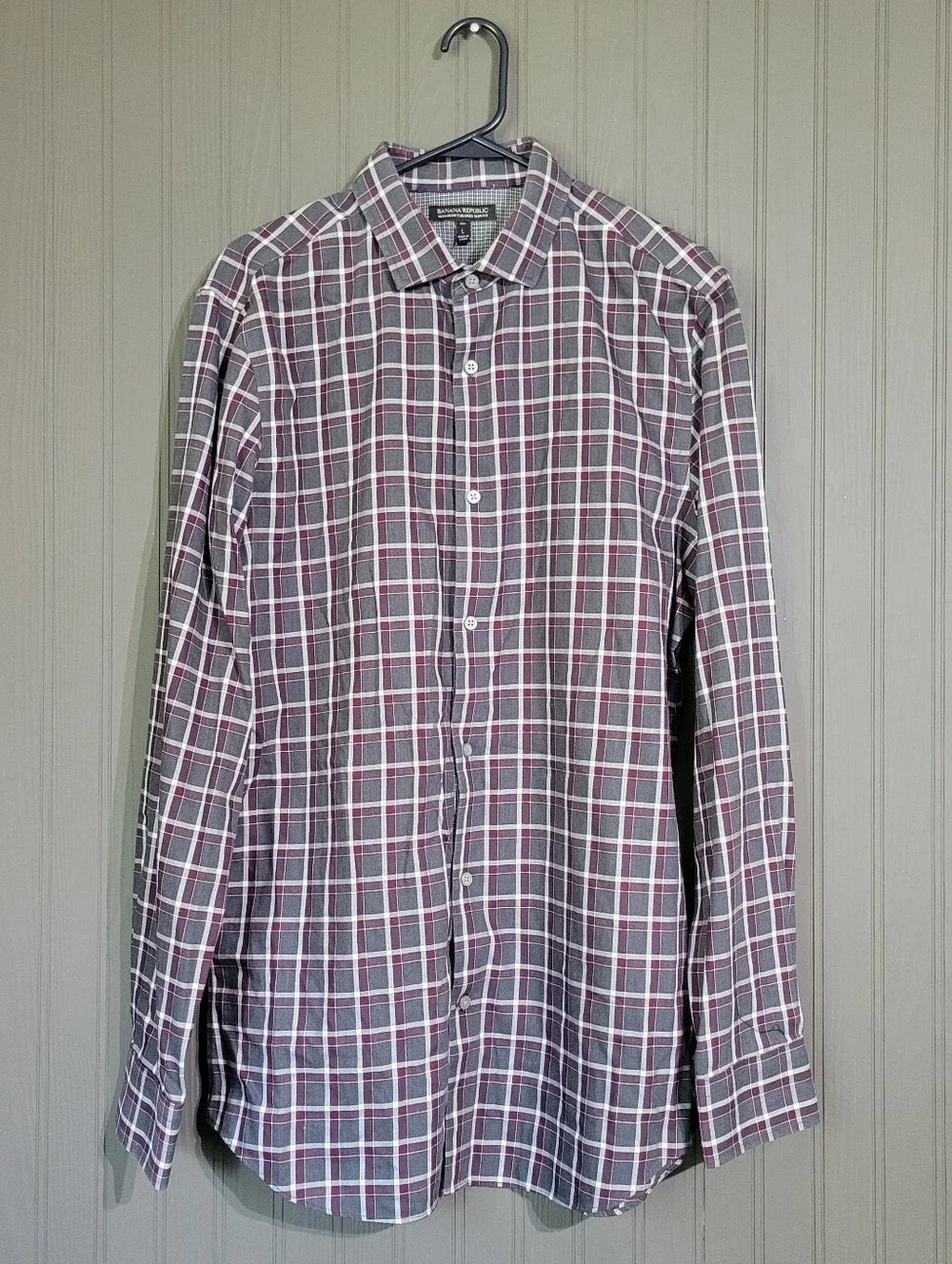 Banana Republic Long Sleeve Button Down Shirt Tailored Slim Fit Plaid Men's LT